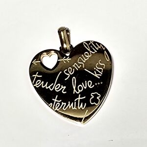 Gold Heart Pendant Necklace Charm with Engraved Script